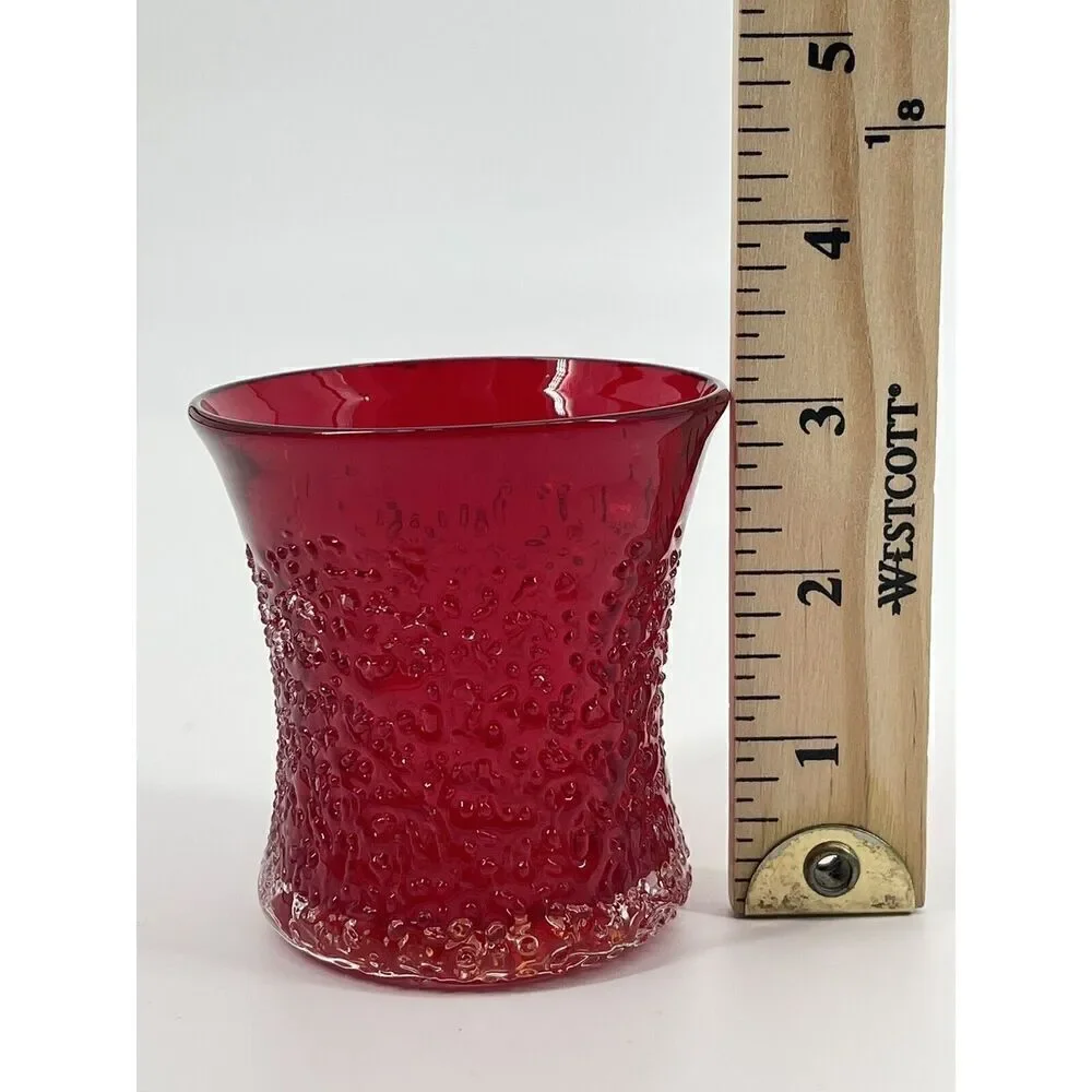 Hand Blown Art Glass Frit Overshot Red Amberina Votive Juice Glass Tumbler RARE